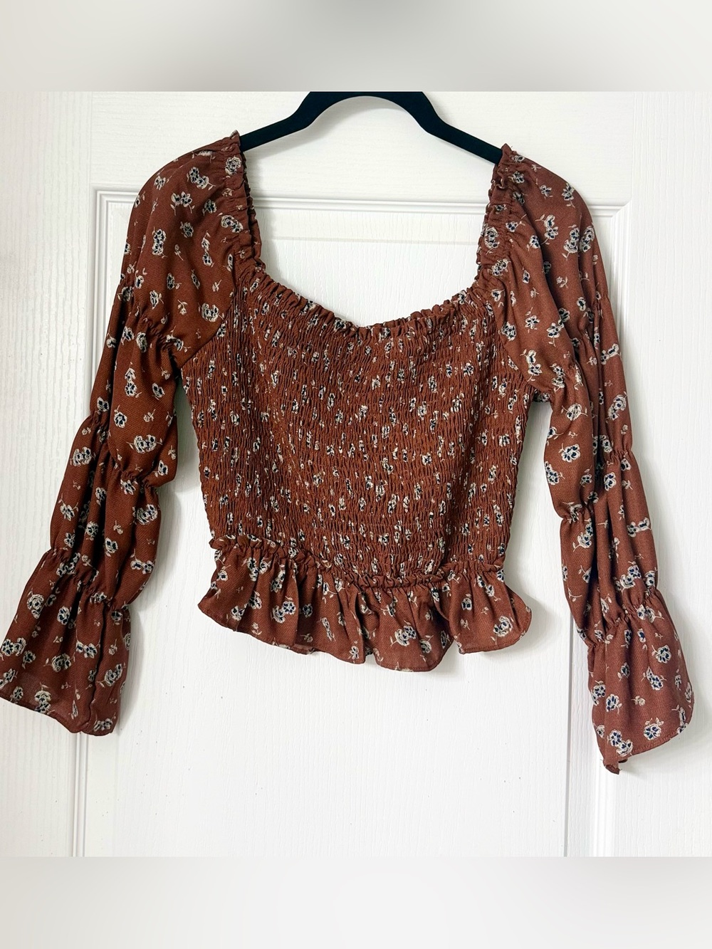 Vestique Rust Floral Smocked Square-Neck Crop Top